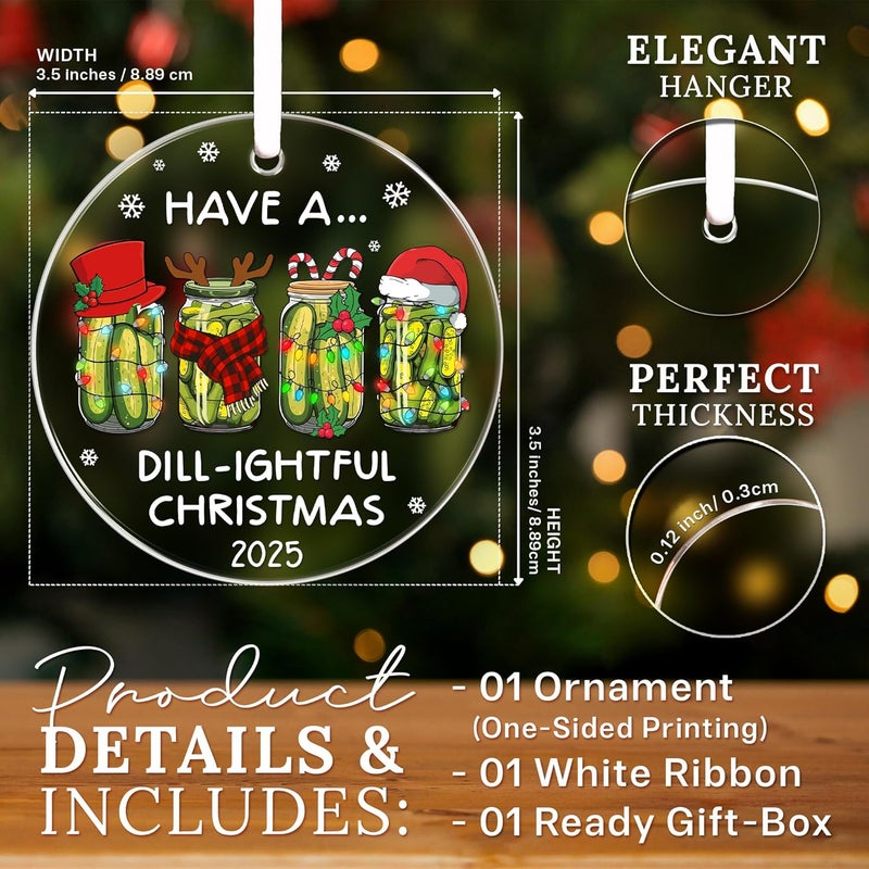 HEXMOZ Pickle Gifts for Women, Men - Emotional Support Pickle Ornament for Christmas Tree - Funny Dill Pickles Gifts for Pickles Lovers - Gag Gift Ideas Decor - Acrylic Christmas Ornament 2025 - Image 3